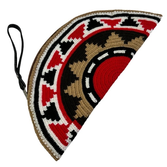 Aztec Handcrafted Woven Crochet Clutch Wristlet Half Circle Moon Zip Closure - Picture 2 of 4